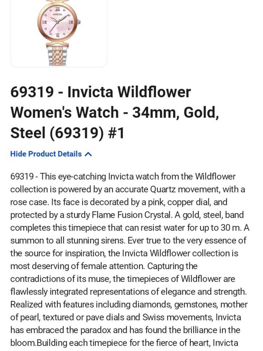 Invicta Wildflower Rose-Pink Dial Stainless Steel Women's Watch 34mm - Picture 9 of 9